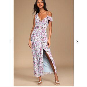 Like new. Lulus With A Flourish Blue Floral Print Off-the-shoulder